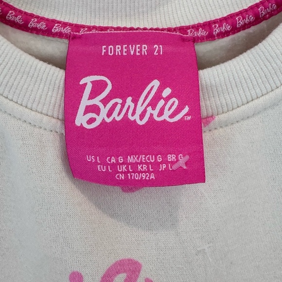Barbie x Forever 21 Logo Ivory and Pink Cropped Sweatshirt- Size L - Picture 4 of 7